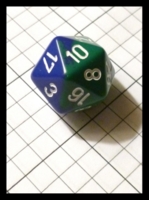 Dice : Dice - 20D - Chessex Half and Half Blue and Green with White Numerals - Gen Con Aug 2012